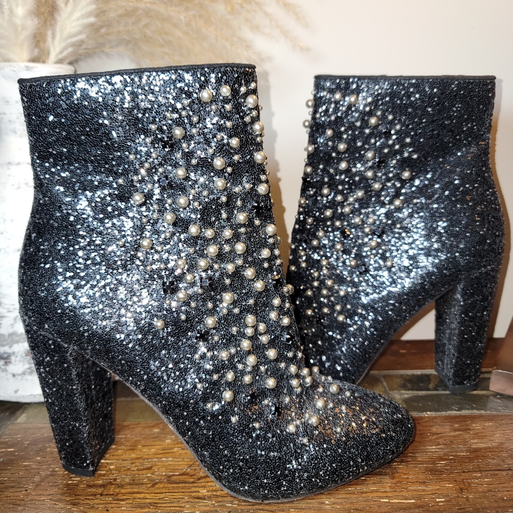 Jessica Simpson Black Glitter Heeled Boots